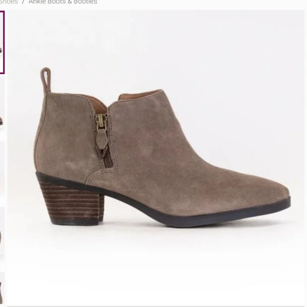 Vionic Cecily Stone Grey Weatherproof Suede Zip Block Heel Ankle Bootie 9.5